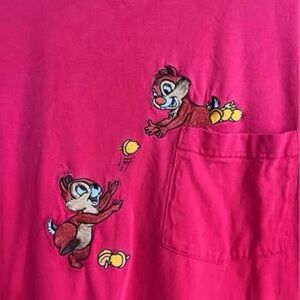 Vintage Authentic Disney Store Embroidered Chip & Dale Pocket T-Shirt